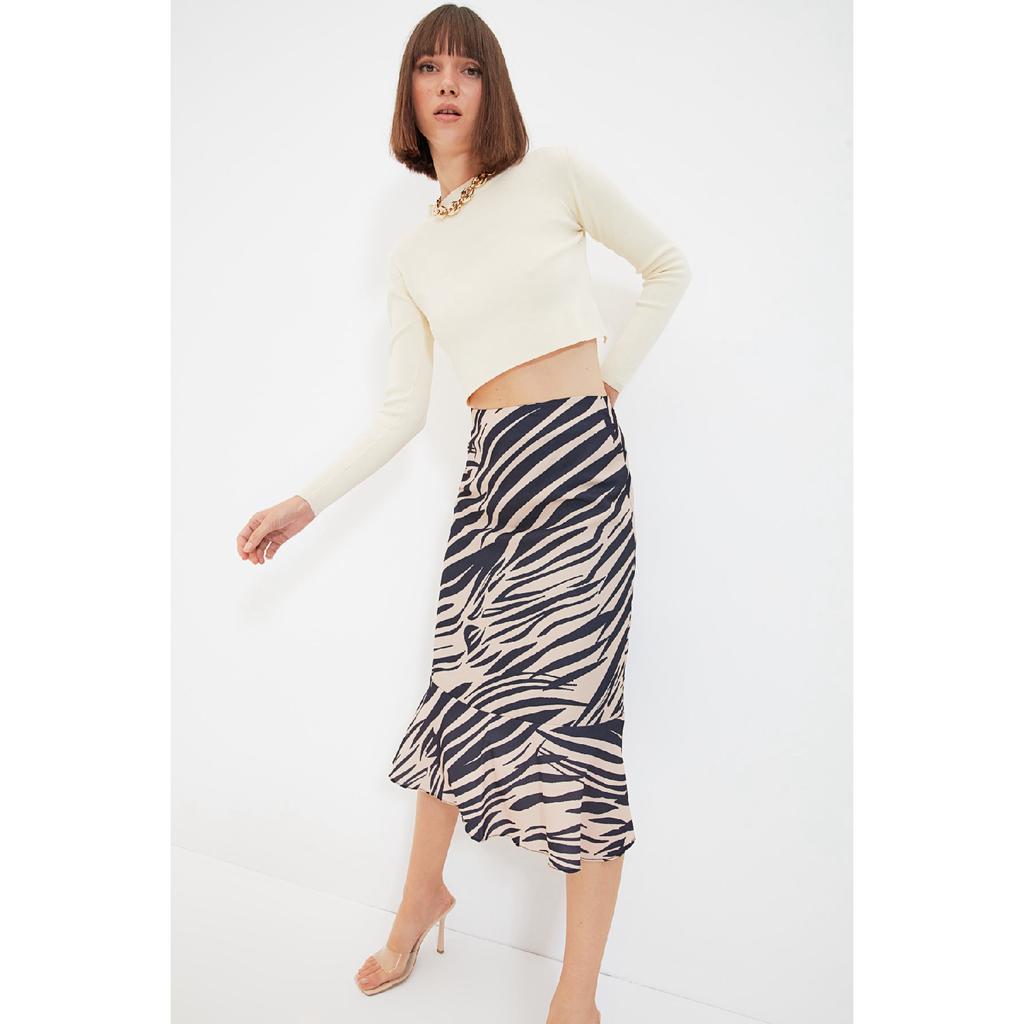 Pink Midi Knitted Skirt With Flounce Animal Pattern Skirt Twoaw20et0241
