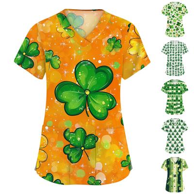 Женская мода с v-образным вырезом, короткими рукавами и карманами, топы с принтом