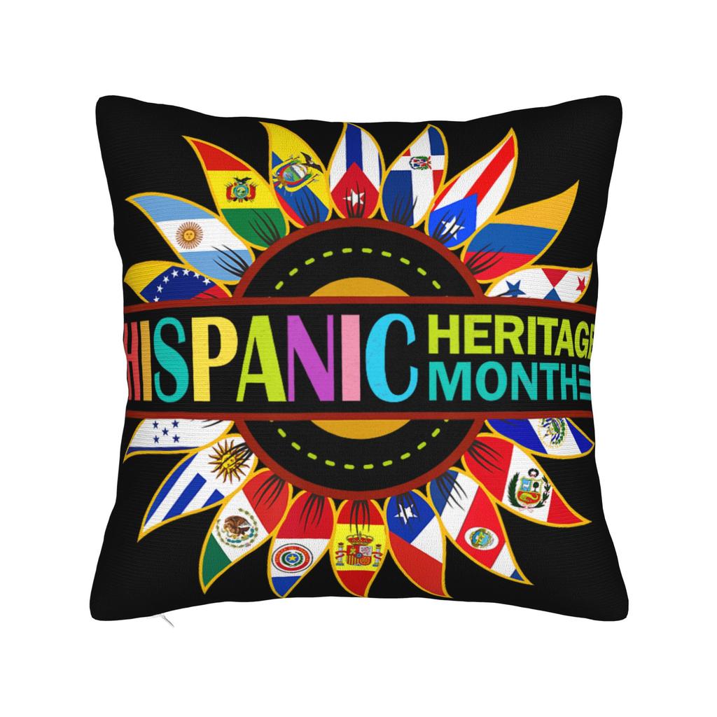 National Hispanic Heritage Month All Countries Flags Hearts Pillow Case Comfy Pillow Cover Retro Trendy Cushion Cover