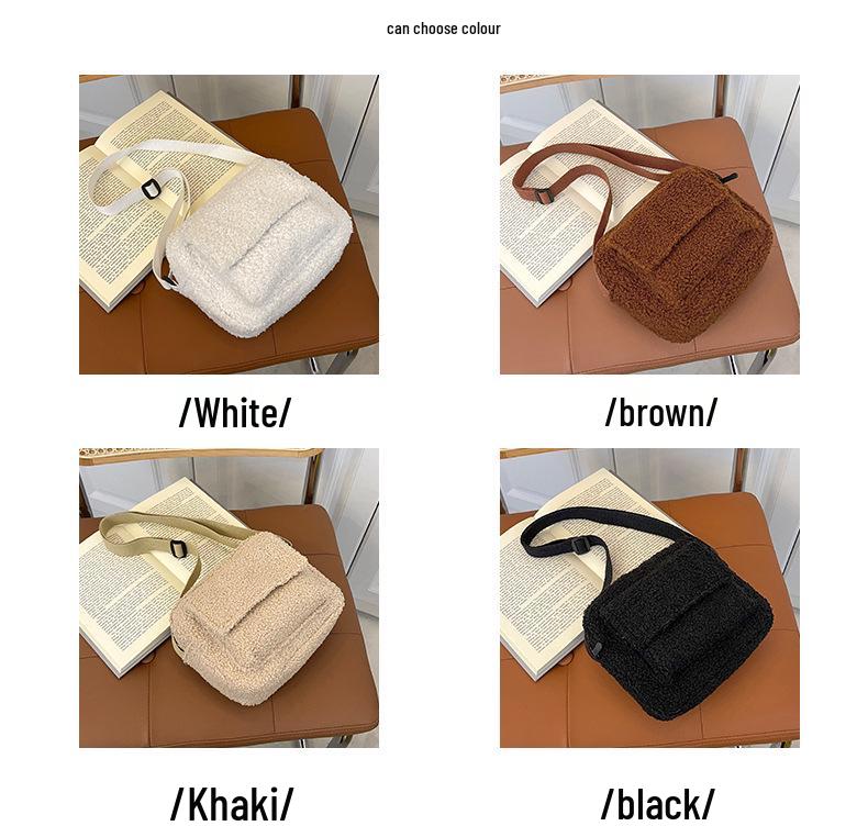 Сумка кроссбоди из овечьей шерсти в корейском стиле - Трендовая однотонная маленькая квадратная сумка на плечо Осень/Зима 2025
