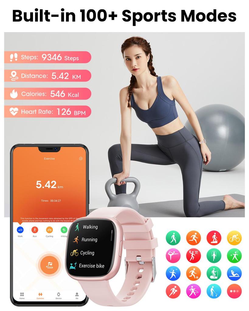 2025 Новые 1,72-дюймовые женские смарт-часы с ответом/вызовами/100 спортивными режимами, водонепроницаемость 1 АТМ, подходят для устройств Android и iPhone (Черный сплав)