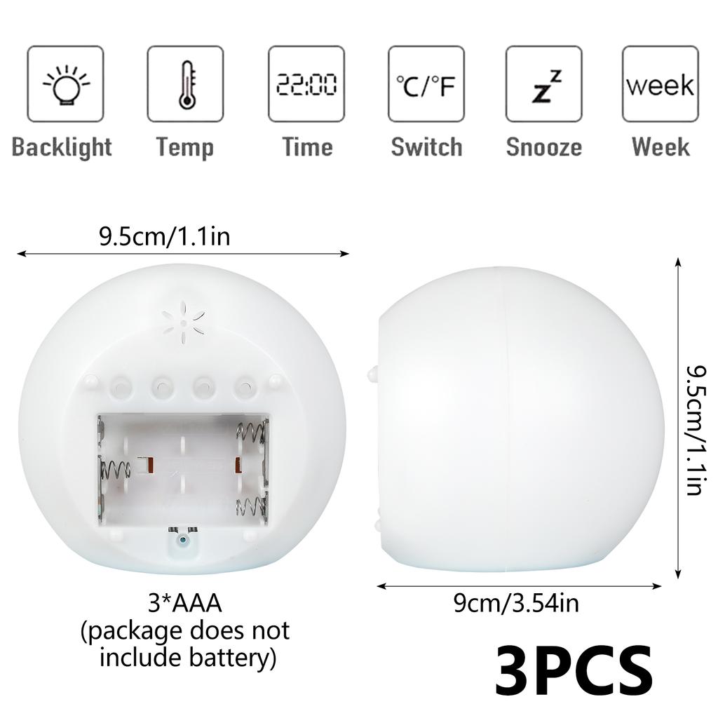 Светодиодный цифровой сферический будильник с 7 меняющими цвет ночником, мелодичным дизайном, питанием от батареек, многофункциональные цифровые часы