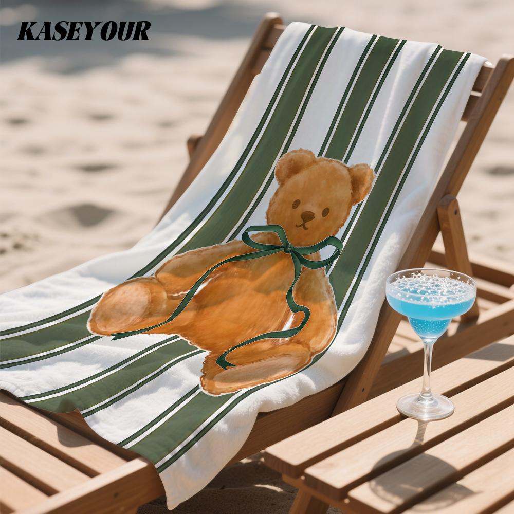 Striped Teddy Compact Travel Beach Towel Super Absorbent Sand Resistant, Microfiber for Swimming Camping Yoga