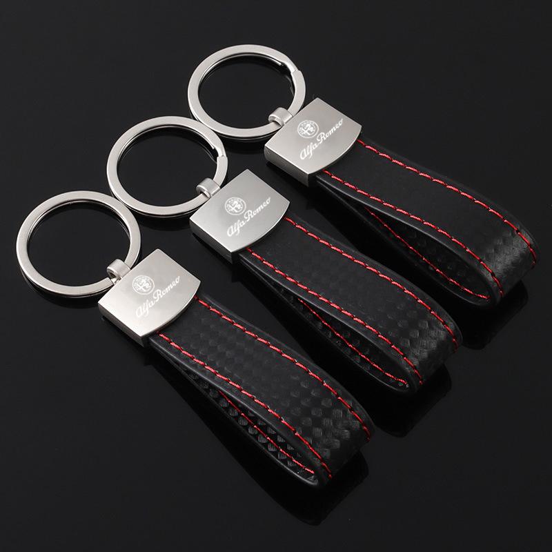 For Alfa Romeo Metal/Leather Car Logo Key Chain Keyring Auto Interiors Accessorie For Alfa Romeo 4C 159 166 Spider Giulia Giulie