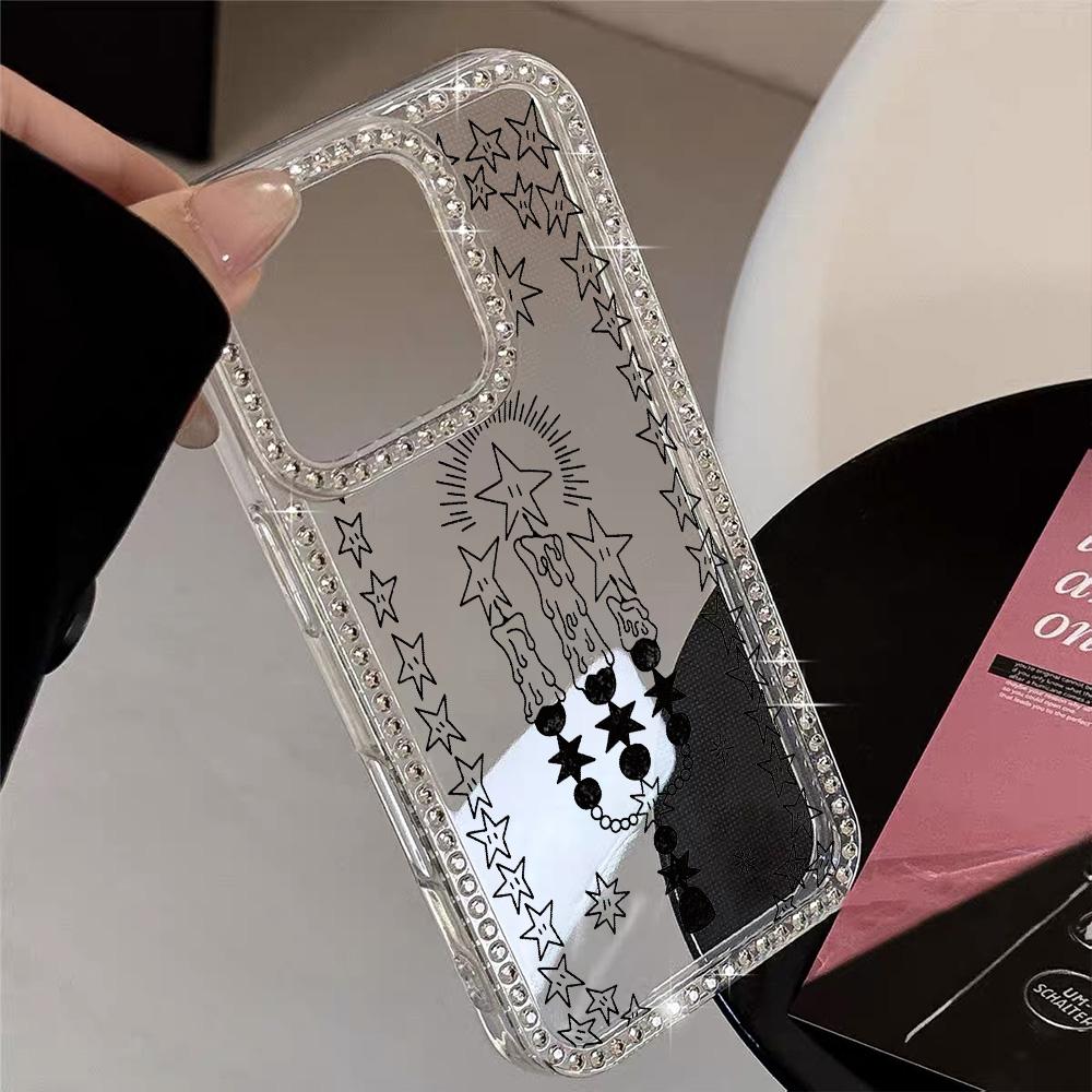 Чехол-браслет с цепочкой для iPhone 17 16 15 13 14, Air 17 12 14 16 Pro 17 14 16 Pro Max, с милым узором в виде сверкающих бриллиантов и ремешком.