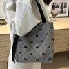 Corduroy Bow Printing Fashion Trendy Casual Foreign Style Shoulder Bag Portable Large Capacity Tote Bag