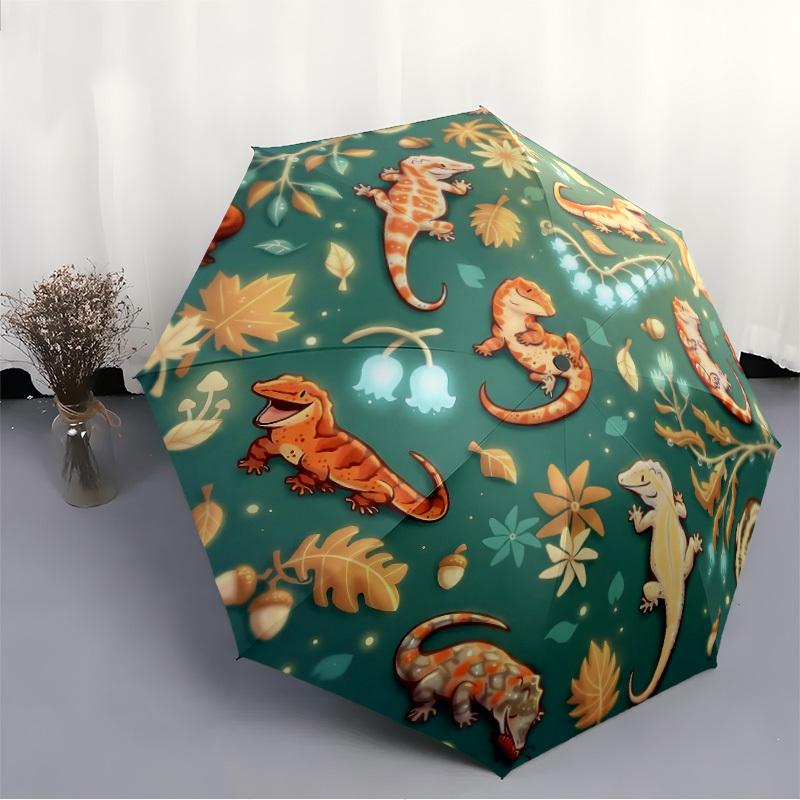 1pc Lizards and Nature Automatic Open/close Folding Umbrella, Compact Portable Travel Umbrella, Cute Umbrella, Durable Construction yy260328041