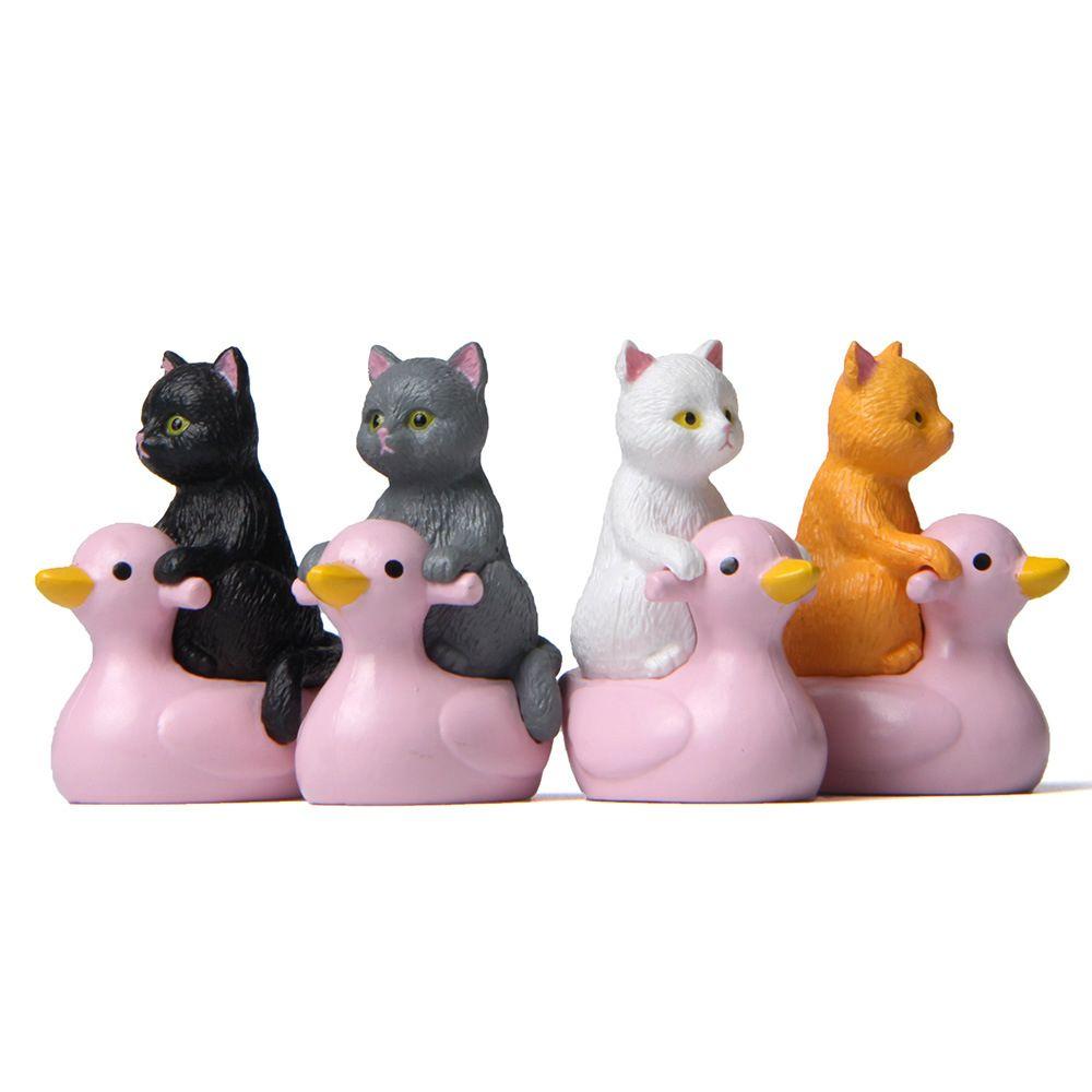 Model Home Decoration Pet Figurines Cat Miniature Cat Ornaments Sitting Pink Duck Cat Small Statue