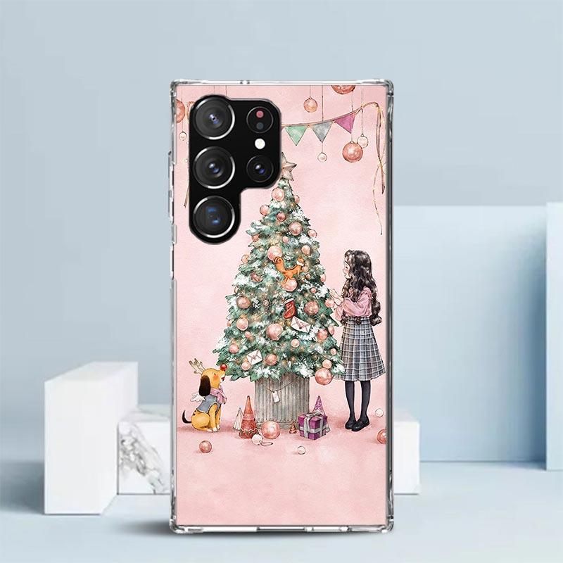 Christmas Girls Tree Gift Phone Case For Samsung Galaxy S24 S25 Edge S26 Ultra S22 S23 Plus S21 + S20 FE Soft TPU Back Cover Gal