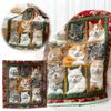 Adorable Warm Cat Print Pattern Throw Blanket Christmas Cat-theme Flannel Blanket For Sofa Couch Living Room Kitchen Bedroom