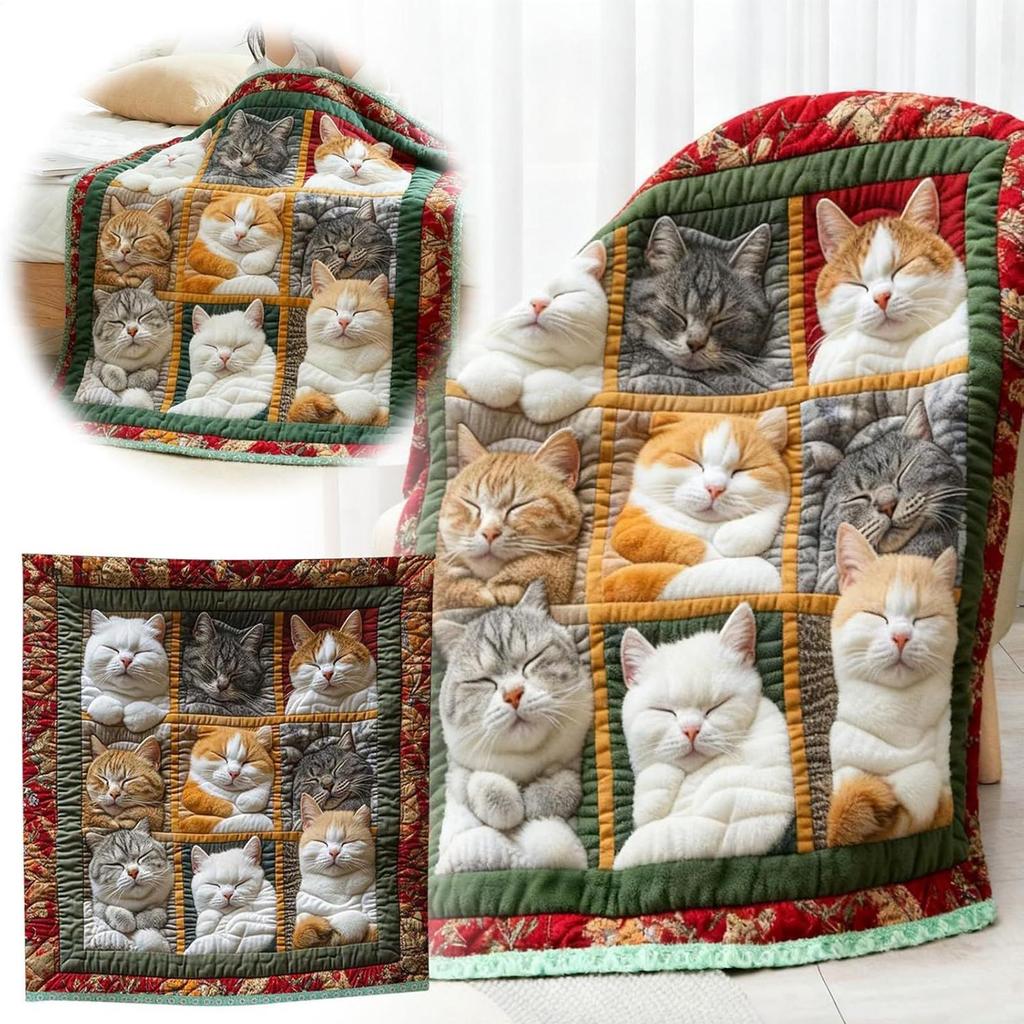Adorable Warm Cat Print Pattern Throw Blanket Christmas Cat-theme Flannel Blanket For Sofa Couch Living Room Kitchen Bedroom