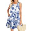 Летние платья для женщин Пляжный Бохо Без рукавов Принт Струящиеся Карманы Футболки Сарафаны