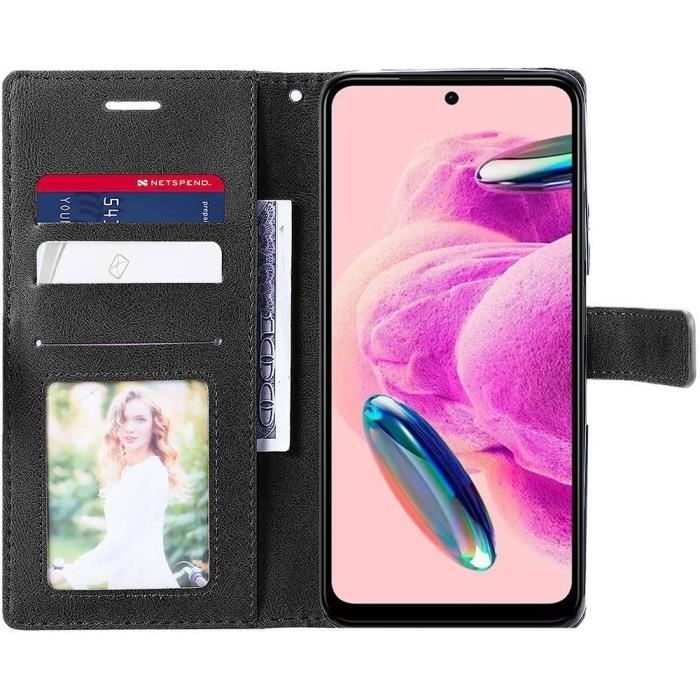 Coque pour Xiaomi Redmi Note 12S, Bleu Marine, Etui en Cuir PU Bicolore avec Porte-cartes + 2 Verres Trempés (pas pour Note 12)