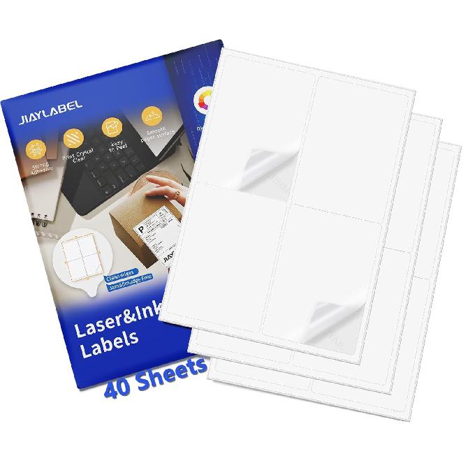 Shipping Label Address Mailing Stickers 8.5 x 11 40 Full Sheets Paper for Inkjet Printer Printable Printing Thank You Labeling to Write on Envelope