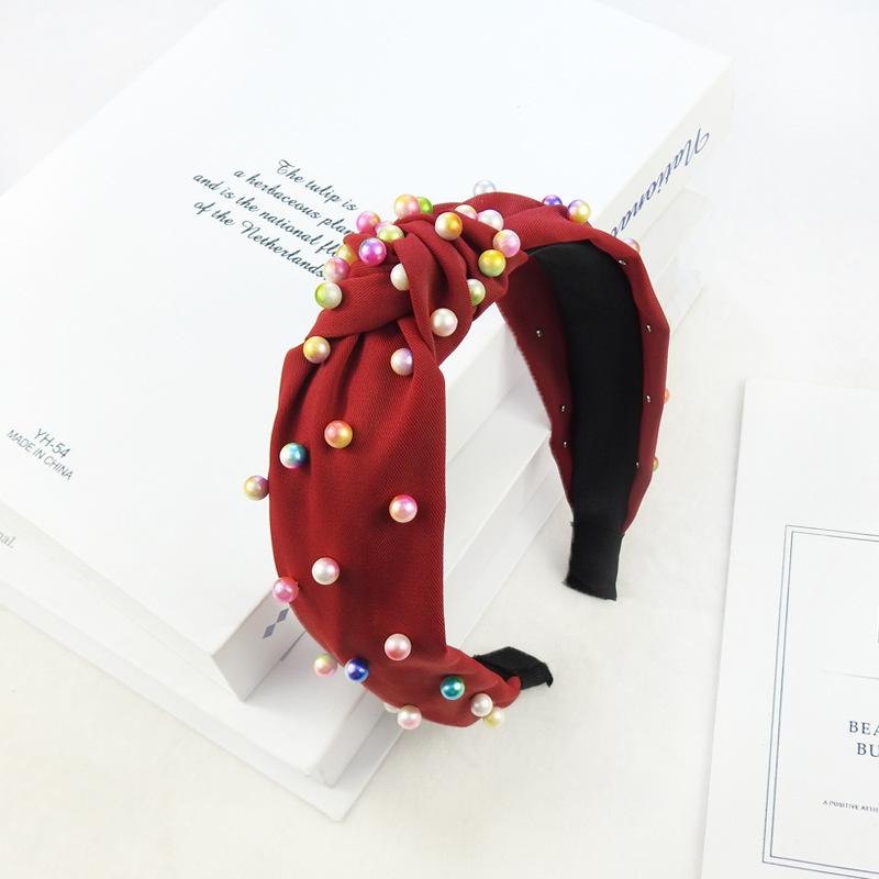 Весна и лето цветной жемчужный узел давление повязка на голову мода уличный снимок широкий край девушка тренд повязка на голову