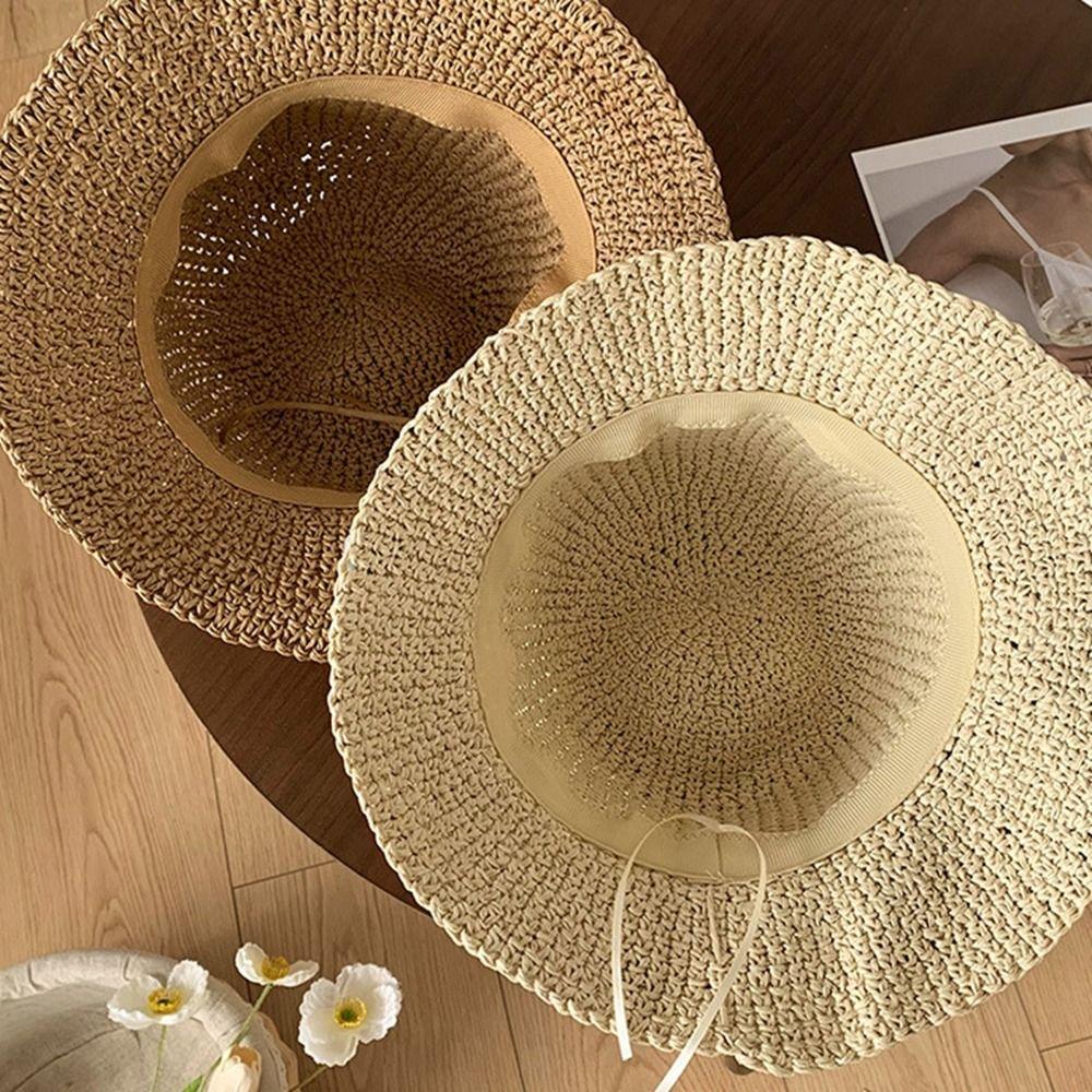 Cap Handmade Weave Sunscreen Beach Hat Flower Flat Hat Sun Protection Straw Hat Sun Hat Sun Cap