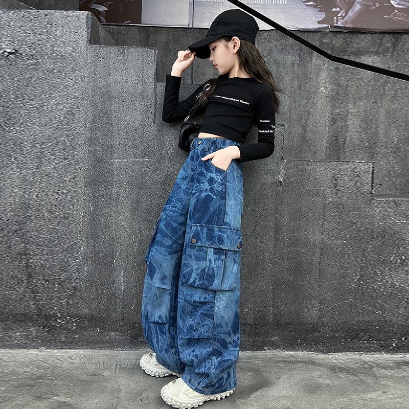 Трендовые свободные джинсы карго для девочек, весна/осень 2025