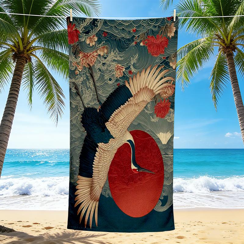 1Pc Cranes Flight Against Sun Beach Towel, Quick Dry, Multi-Use for Beach Pool Gym Yoga Home Travel, Christmas, Halloween, Xmas Gift M92865