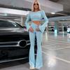 Новый стиль Женский спортивный облегающий костюм с длинными рукавами, высокой талией и облегающими брюками-клеш для женщин