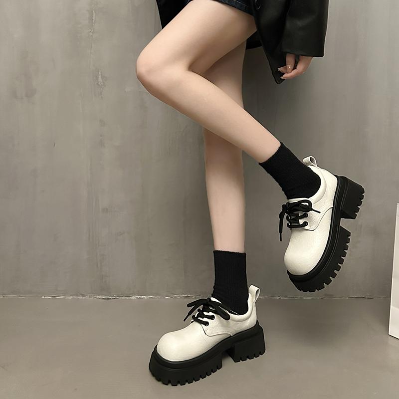 Мода 2024 Весна и осень мода новые женские удобные нескользящие туфли с круглым носком на высоком каблуке со шнуровкой на низком каблуке