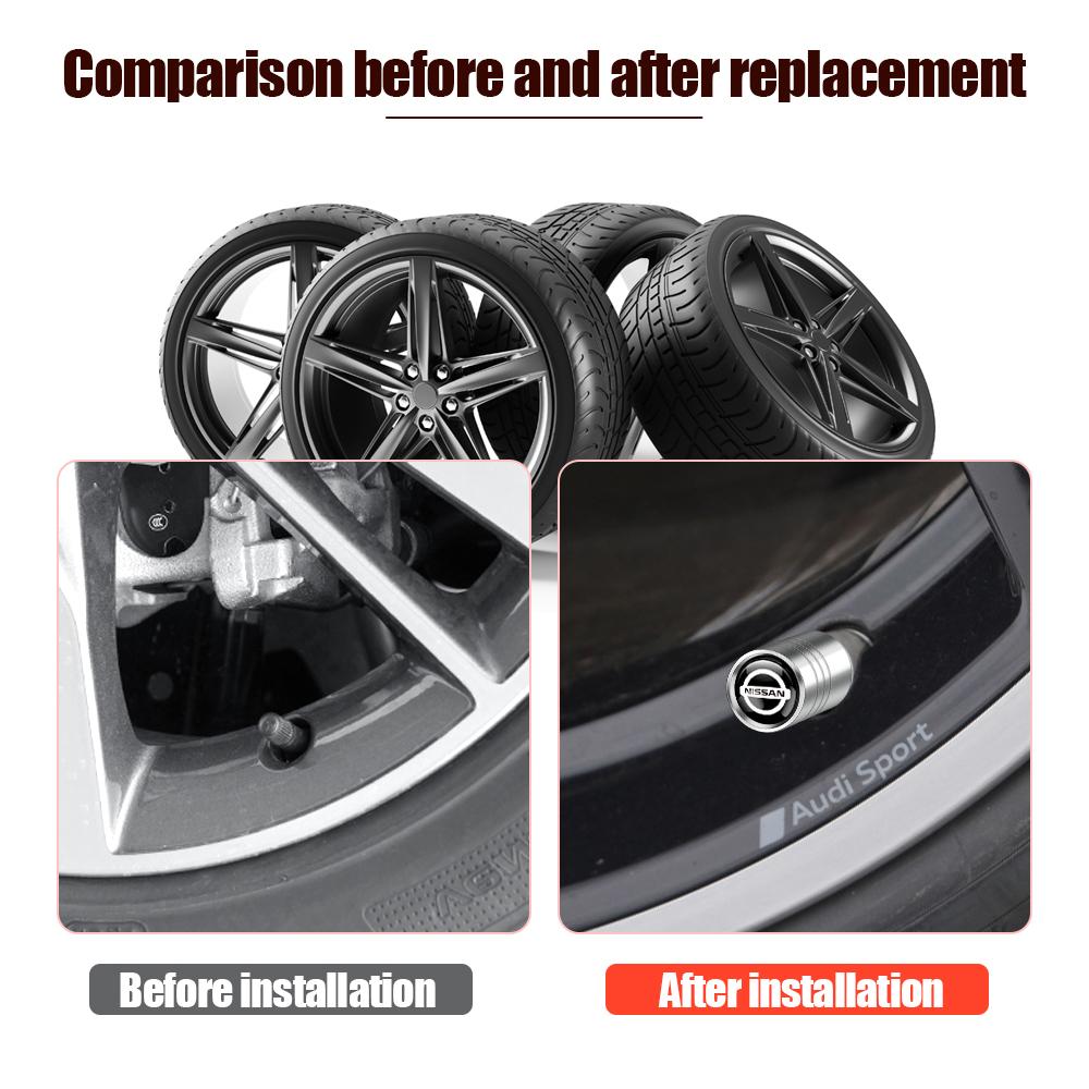 ARE4 4Pcs Metal Car Wheel Tire Valve Caps Stem Covers Accessories For Nissan X-trail GTR Nismo Qashqai Note Juke Sentra Patrol Micra