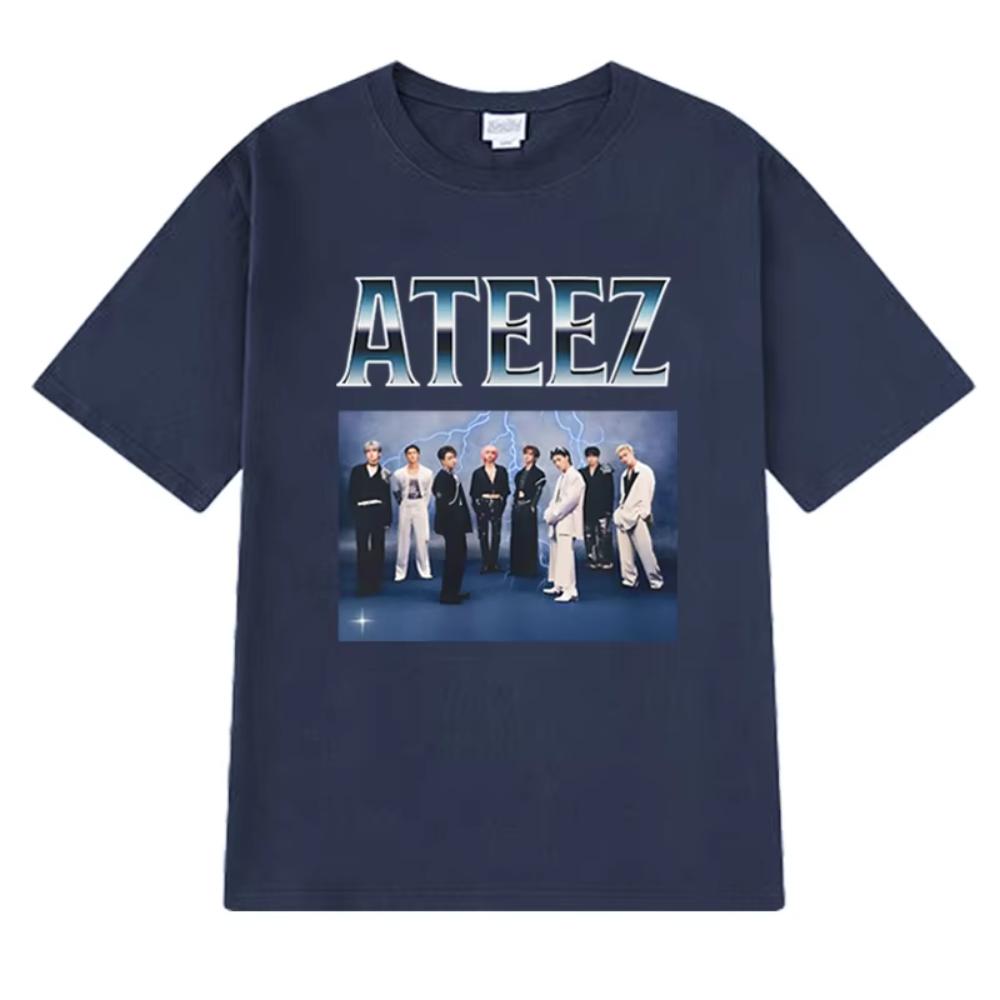 2025 Корея Kpop Группа ATEEZ Графические Футболки Мужские Женские Мода Y2k С коротким рукавом Футболка Унисекс Свободный крой Модная Хлопковая Одежда