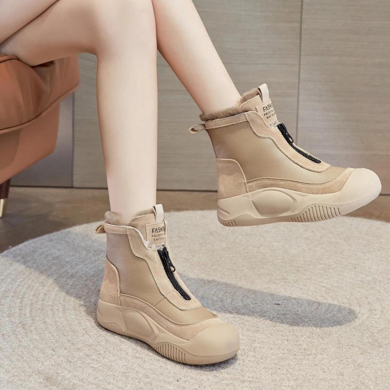 Зимняя обувь, женские зимние ботинки, натуральная кожа, нескользящие, увеличивающие рост на 4,5 см, теплые плюшевые ботильоны для молодых женщин, размер плюс 41