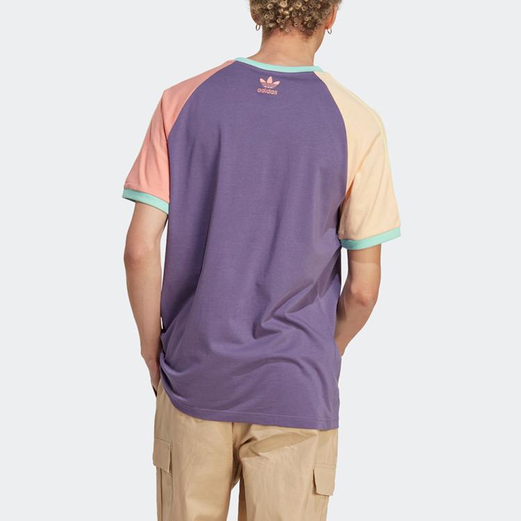 Adidas Originals Enjoy Футболка реглан в полоску с цветными блоками Спортивные мужские топы с короткими рукавами Tech-Purple IT8189