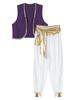 Mens Halloween Party Costume Sequin Trim Waistcoat Belted Pants Role Play Stage Performance Outfit