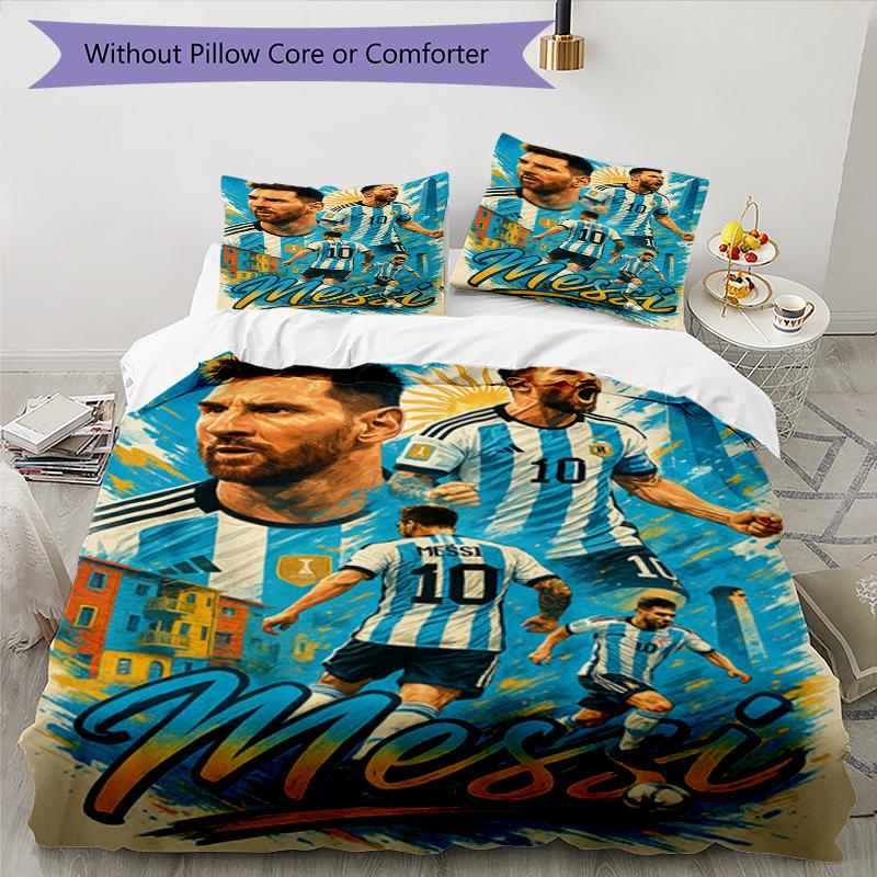 Messi Celebration Design Bed Bedding Set 1 Duvet Cover + 2 Pillowcases Soft Breathable Household Bed Linens