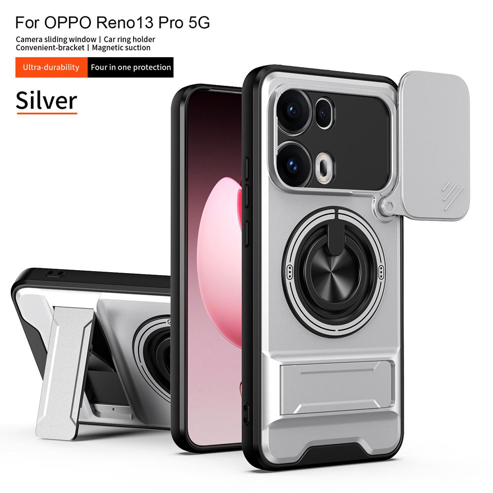 KEYSION Магнитный чехол для телефона OPPO Reno13 Pro 5G Reno13 F 5G Защита камеры со сдвижной крышкой Вертикальная подставка Кольцо Ударопрочный чехол