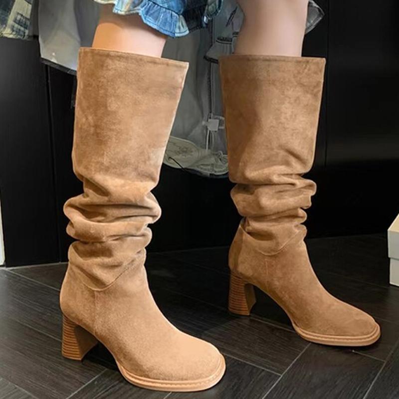 Модные туфли на высоком каблуке женские высокие сапоги замшевые туфли зимняя новая дизайнерская обувь женская 2024 трендовая обувь для ходьбы туфли-лодочки платье женские туфли