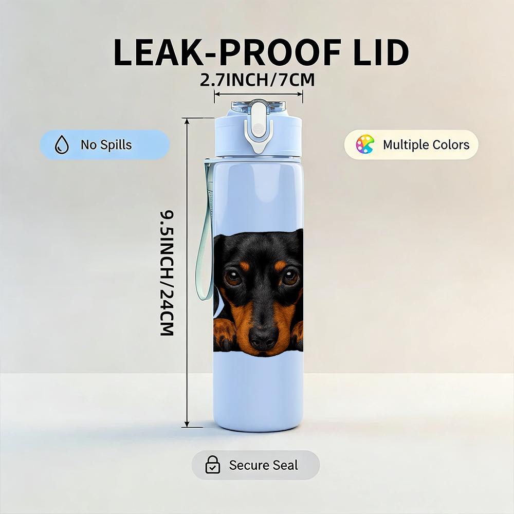 1PC Black Brown Dachshund Bust 750ml Color Plastic Sports Water Bottle Leakproof Flip Straw Lid For Sports Office Home Use