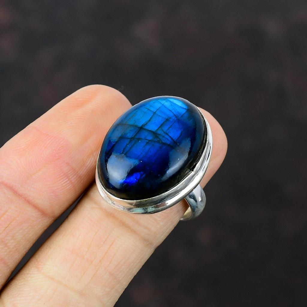Кольцо с лабрадором Blue Fire, драгоценный камень, ювелирные изделия ручной работы, кольцо из стерлингового серебра 925 пробы, регулируемое кольцо, кольцо последнего дизайна, подарок для него, серебряные украшения