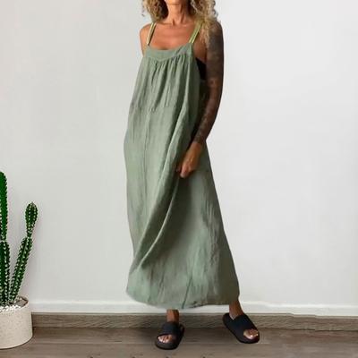 Женское летнее платье на бретелях, с низким вырезом, без рукавов, с открытой спиной, А-силуэта, в богемном стиле, однотонное