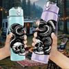 1PC Black Coiled Snake Creature Print 750ml Color Plastic Sports Water Bottle Leakproof Flip Straw Lid Suitable for Sports Office Home Use