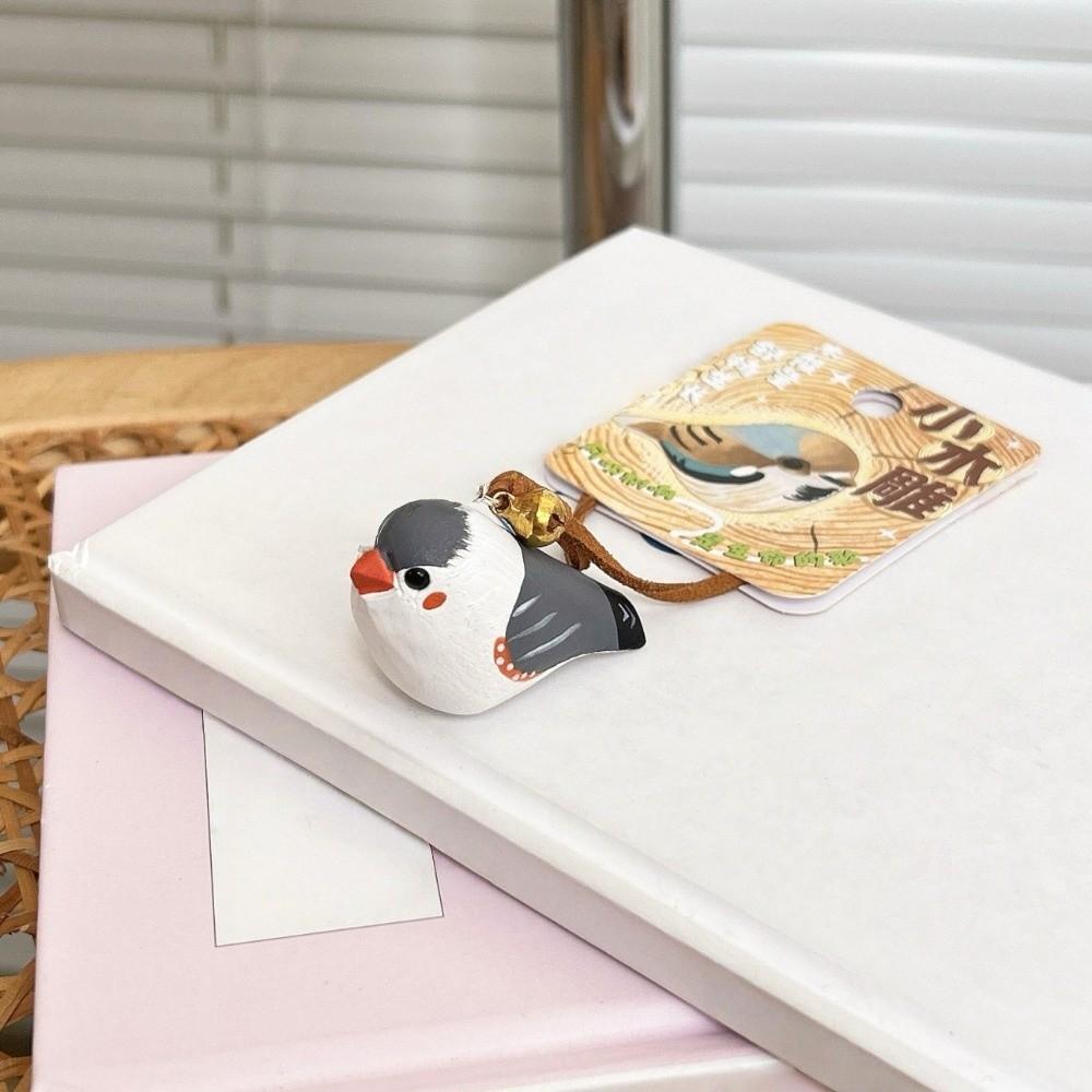 Cute Wood Carving Keychain Sparrow Brids Key Ring Unique Wooden Bird Pendant Bag Hanging