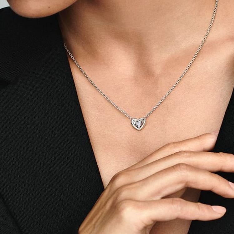 Pandora MOMENTS 925 Sterling Silver Synthetic Cubic Zirconia Necklaces Women's 392494C01