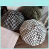 Grid Color Clashing Artistic Vintage Beret Hat Geometric Elements Women Spring