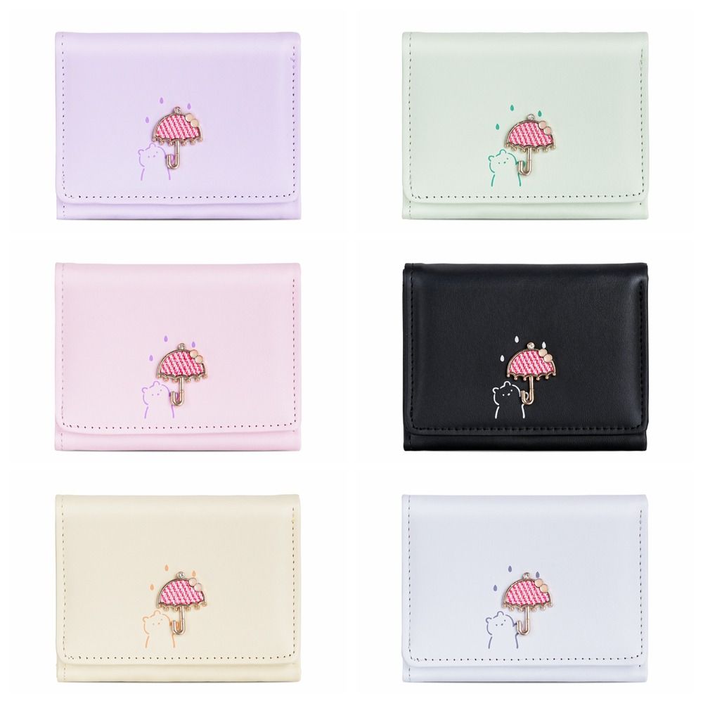 Korean Style Cartoon Short Wallet Solid Color Coin Purse Fashion Three Fold Card Bag Outdoor