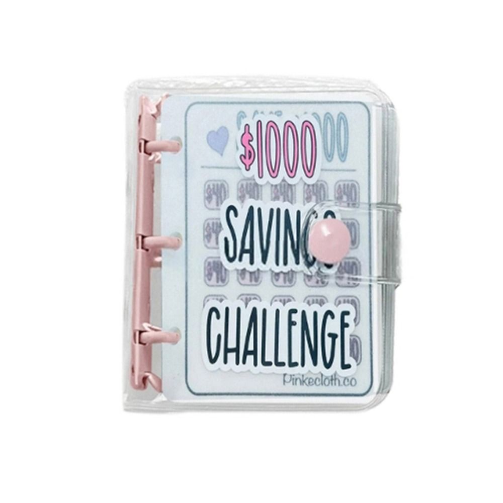 PVC $1000 Money Savings Challenge Binder Button Closure Mini Budget Binder Notebook Cash Saving