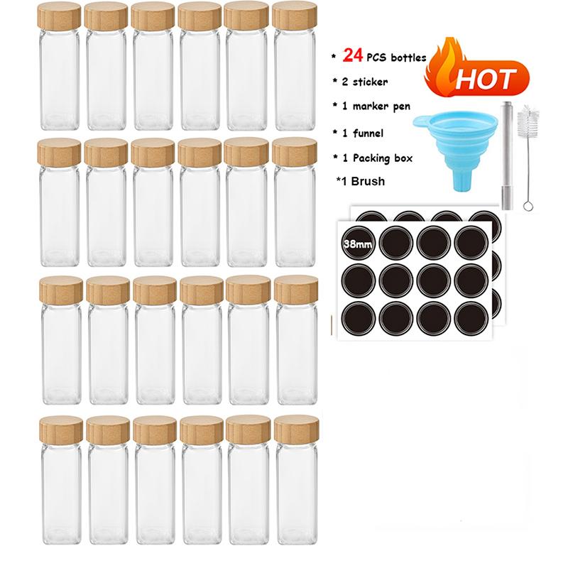 6/12/24 шт. стеклянных баночек для специй с бамбуковой крышкой, контейнеры для специй, солонки, перечницы, органайзеры для специй, кухонный набор баночек для специй