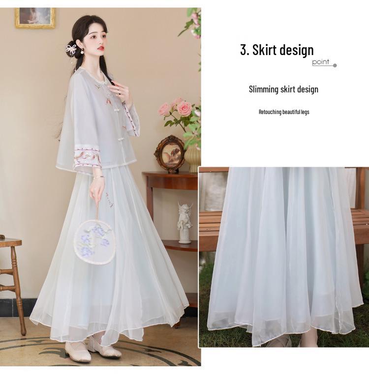 Новый китайский ретро вышитый костюм для чаепития ханьфу для женщин