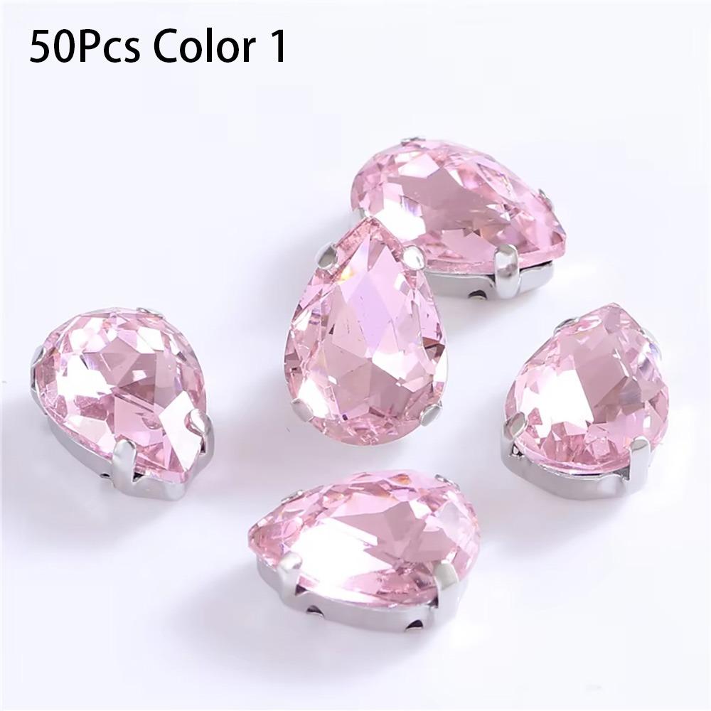 50Pcs/Pack Teardrop Shape Glitter Sewing Rhinestones Diamond Beads Ornament For Needlework