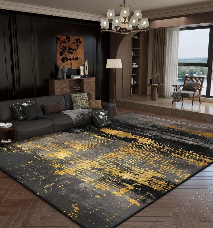 Luxury Abstract Living Room Carpets Golden Decoration Home Sofa Large Area Rugs Bedroom Bedside Tatami Soft Non-slip Floor Mat
