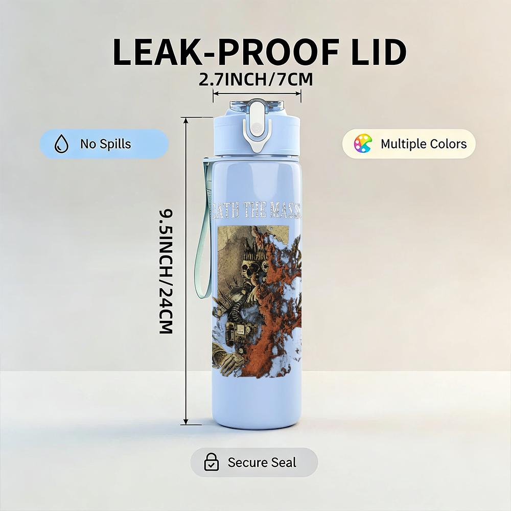 1PC Dark fantasy band figure print 750ml colorful plastic sports water bottle leakproof pop up lid with straw for outdoor work home use