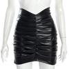 Stylish Bag Hip Skirt Temperament Solid Color Pleated PU Female Skirt Handsome Slim High Waist A-line Skirt
