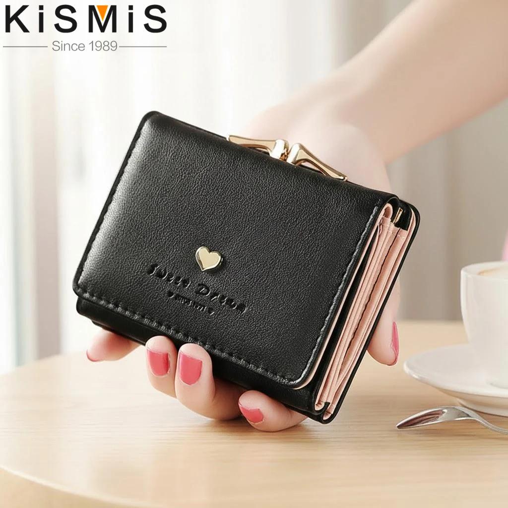 Женский трехскладной кошелек Корейская мода Маленький кошелек для мелочи Дизайн с сердцем Стильный женский держатель для карт Кошелек