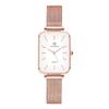 Elegant women's watch featuring a vintage-style small square case, a unique and sophisticated aesthetic, a mesh strap