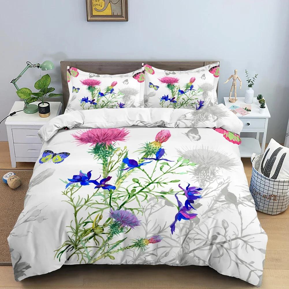 Butterfly Bedding Set 3D Flower Duvet Cover Quilt Cover with Zipper Queen Double Polyester Comforter Set Kid Girl Christmas Gift